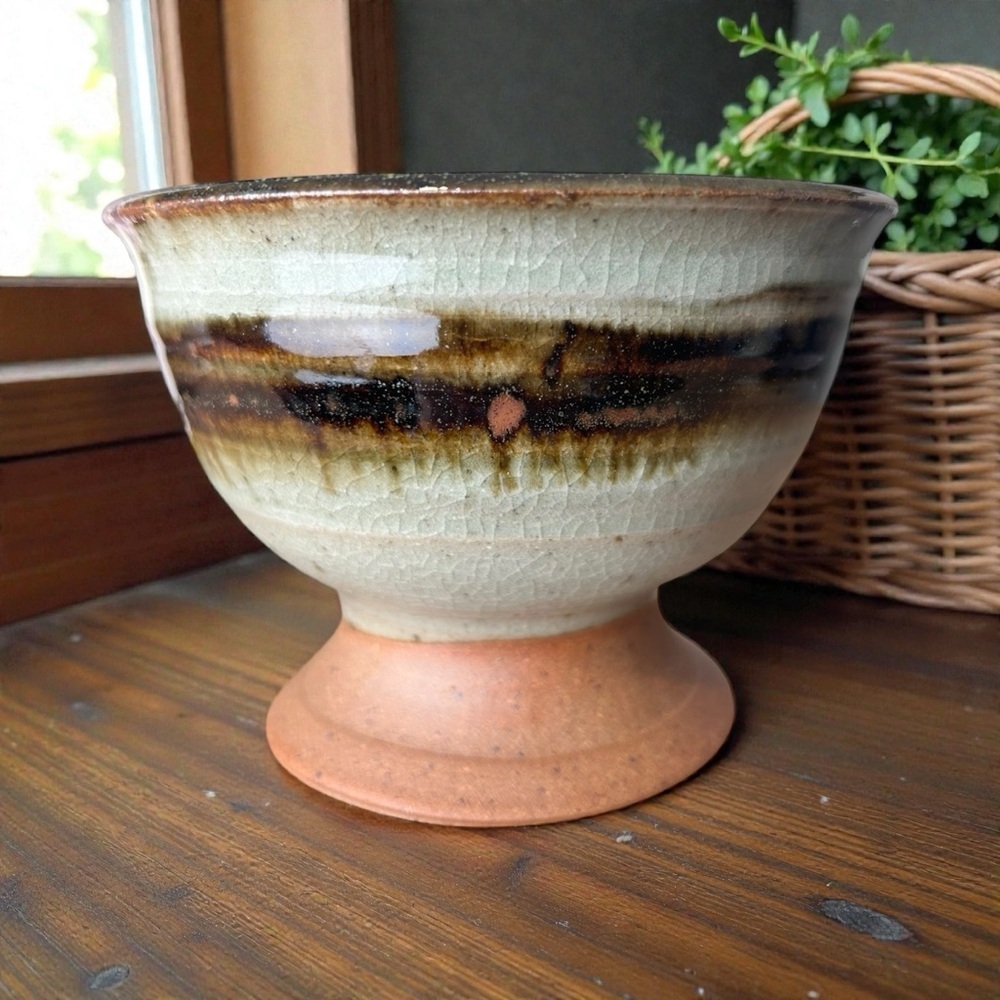 Handcrafted artisan pottery footed bowl, glazed earthy tones Cottagecore Scandi - Picture 4 of 8